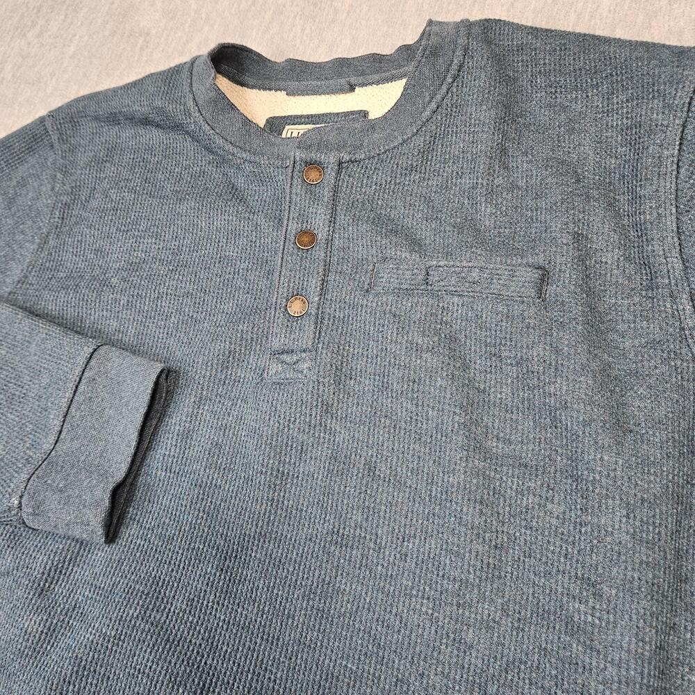 L.L.Bean shirt Men 2XLT Blue Katahdin Iron Works Bonded Waffle Fleece Henley